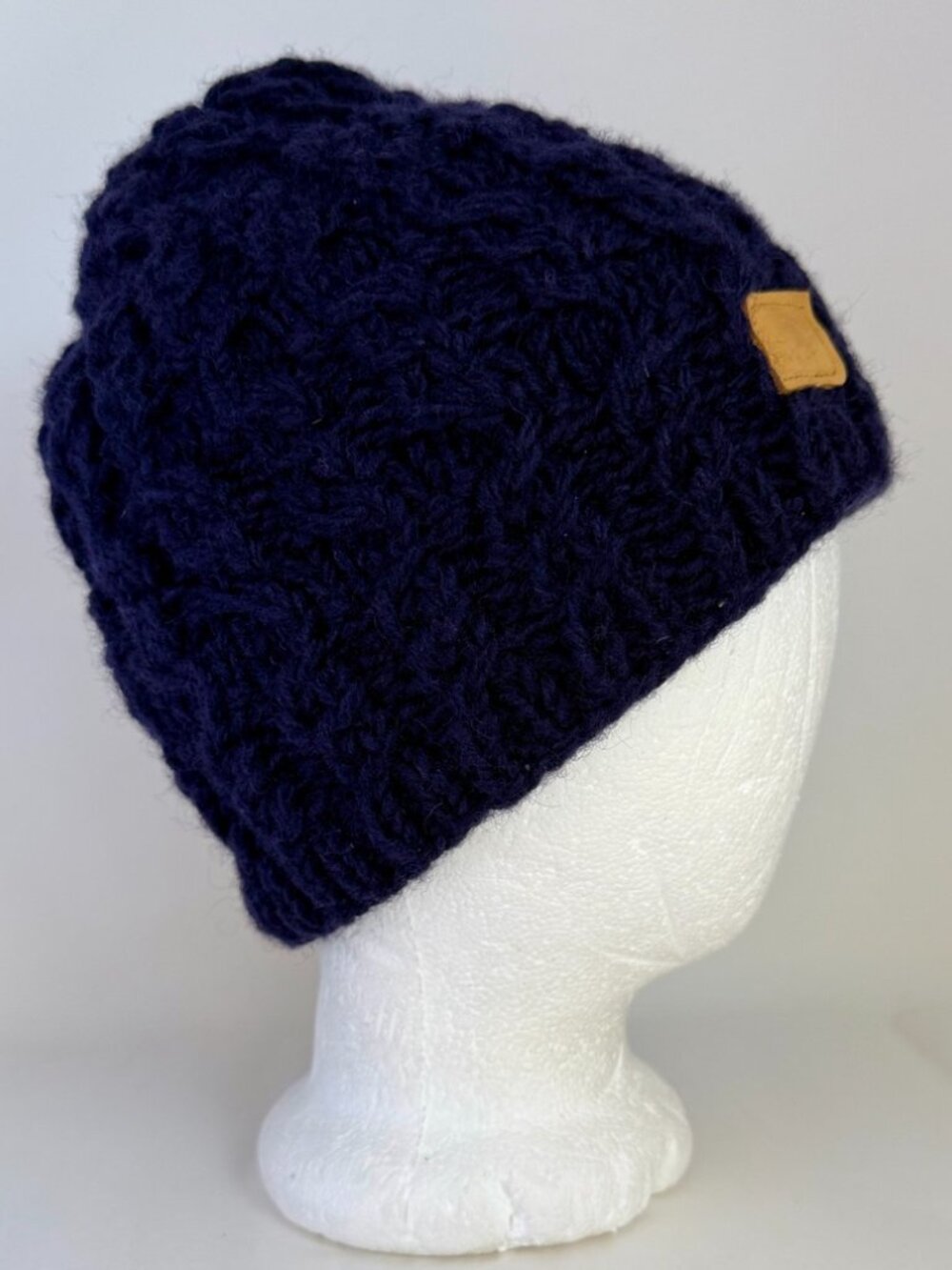 Turtle Fur Navy Blue Wool Beanie Hat Hand Knit unisex